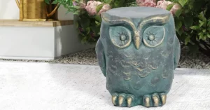 An owl stone garden stool - Decorative stone garden stools featured