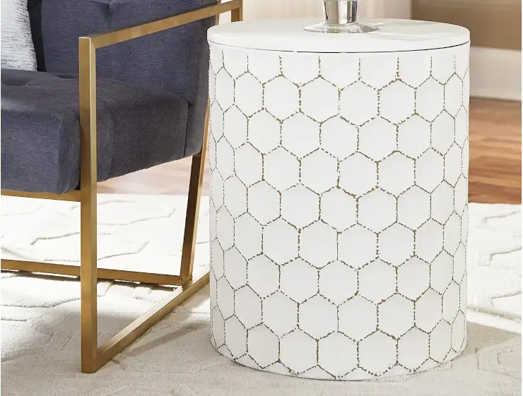 Signature Design by Ashley Polly Geometric Honeycomb Accent Stool 01 - Best Garden Stools