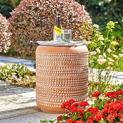 glitzhome Antique Decorative Garden Stool 18.5”H Heavy Duty Textured Accent Table Side Table Plant Stand for Garden - terra cotta - Decorative garden stool furniture outdoor