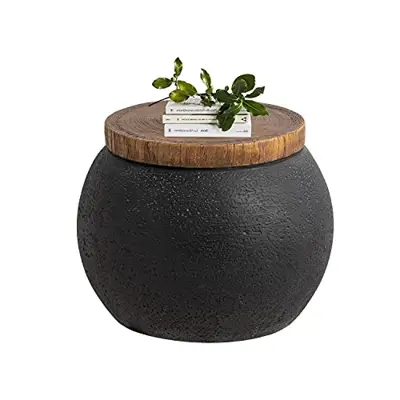 HOMPUS Concrete Outdoor Side Table Jar Shaped Round Coffee Table, Home Decor Plant Stand Outdoor Accent Table Modern… - modern garden stools - B09HPNXBZ2