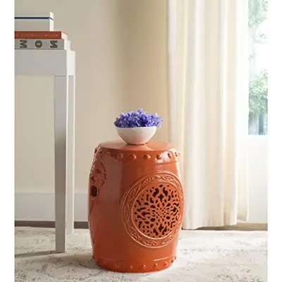 Flower Drum Orange Garden Stool Ceramic - orange ceramic garden stools - B083FF9965