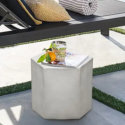 COSIEST Concrete Accent Table, Hexagon Patio Side Table 14.5''Wx12''H, Modular Design Indoor Outdoor End Table, Light… - small garden stools - B0BMDLGZ7F