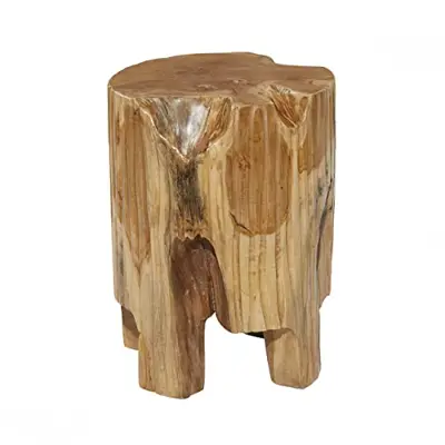 Deco 79 Teak Wood Handmade Live Edge Tree Stump Accent Table, 12