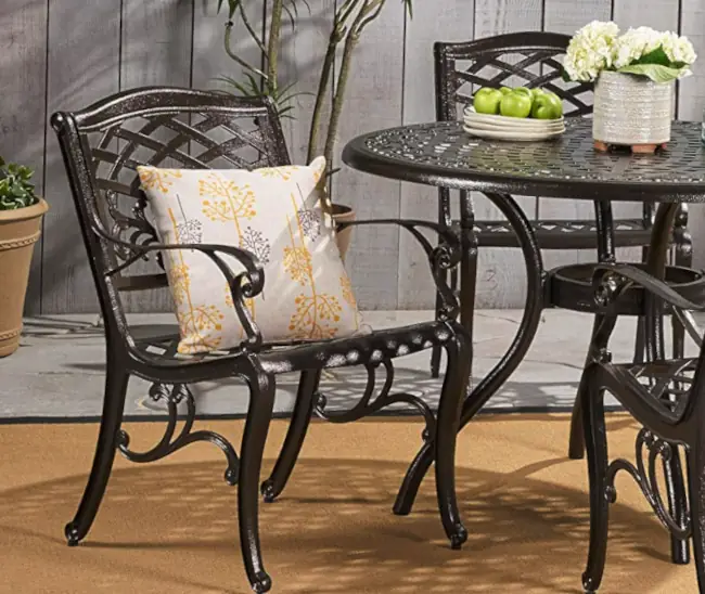 Christopher Knight Home Cast Aluminum Outdoor Dining Set Hallandale 5pc bronze chairs and table