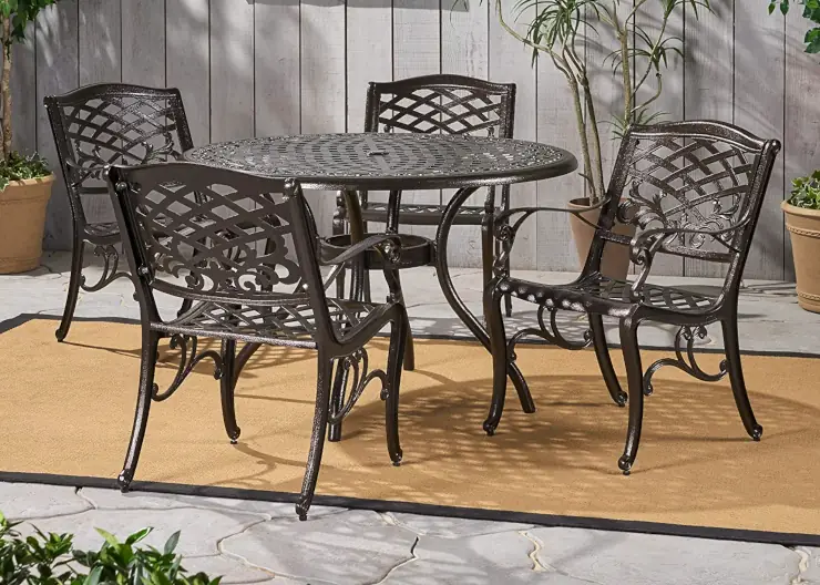 Christopher Knight Home Cast Aluminum Outdoor Dining Set Hallandale 5pc hammered bronze