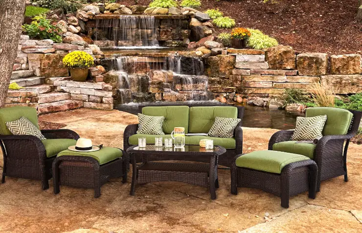 Hanover Strathmere 6-piece patio seating set with Hand-Woven Wicker and Thick Cilantro Green Cushions, STRATHMERE6PC - Best Patio Conversation Sets for this Year