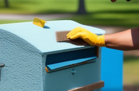 Painting Cast Aluminum Mailbox _ How to paint cast aluminum mailbox and maintain paint - A man uses sandpaper to sand a cast aluminum mailbox