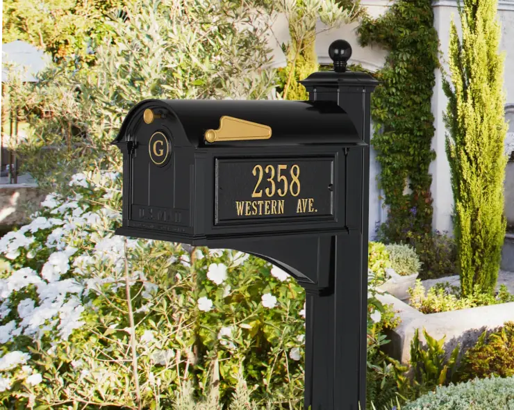 best cast aluminum mailbox - Whitehall Balmoral Mailbox with Side Address Plaques, Monogram & Post Package Black