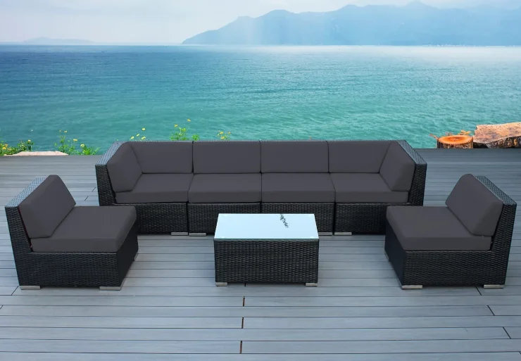 best sunbrella conversation sets - genuine ohana outdoor patio wicker furniture sectional 7pc Sofa Set (Sunbrella Coal) review - Best Patio Conversation Sets for this Year