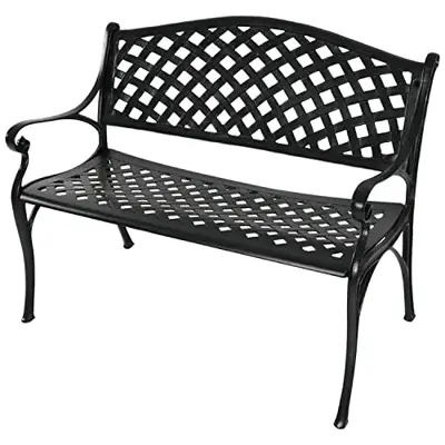 Sunnydaze Outdoor Patio Bench with Black Checkered Design - Durable Cast Aluminum Metal Garden Bench - 2-Person Patio… - black cast aluminum bench - B072L6CHJC
