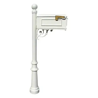 Qualarc Lewiston Cast Aluminum Post Mount Mailbox System with Post, Aluminum Mailbox, Fluted Base and Ball Finial, White, Ships in 2 boxes - cast aluminum mailbox posts - B009YZMGG8