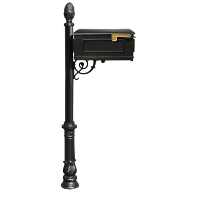Qualarc Lewiston Cast Aluminum Post Mount Mailbox with Aluminum Mailbox, Ornate Base and Pineapple Finial, Black, Ships in 2 boxes - cast aluminum mailbox posts - B009YZMGNQ