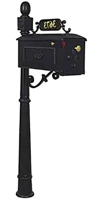 ADDRESSES OF DISTINCTION Williamsburg Black Mailbox with Post Included – Aluminum Mailboxes for Outside with Post – Rust… - fleur de lis cast aluminum mailboxes - B00P6OU42O