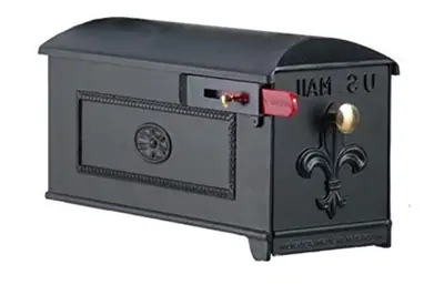 Luxury Mailbox Style 1 | Parcel Post Mount Mailbox | Home Mailbox | Includes Brass knob, red Flag and Hardware | Decorative Mailbox | Rural and Decorative | GSI Large Mailbox Black - fleur de lis cast aluminum mailboxes - B07G4GXJN5