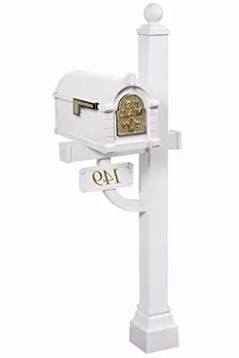 Gaines - Fleur de Lis Keystone Series Custom Mailbox Set (White/Polished Brass) - fleur de lis cast aluminum mailboxes - B07RSCG6FR