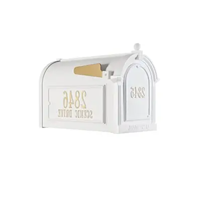Whitehall 16509 Aluminum Capitol Mailbox Side Plaques and Door Plaque Package in White/Gold - white cast aluminum mailboxes - B07MGHS6HM