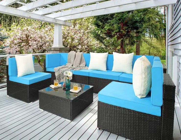 Pamapic 7 Pieces Patio Furniture Outdoor Sectional (blue)- Best Patio Conversation Sets Under $500 for this Year