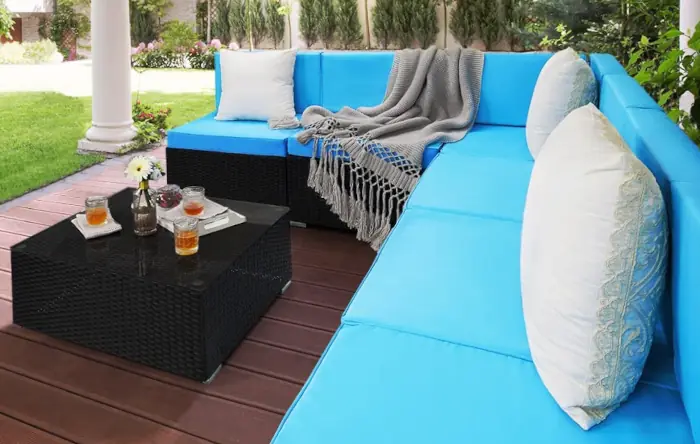 Pamapic 7 pieces patio furniture blue cushions 6-seater Best Patio Conversation Set Under $500
