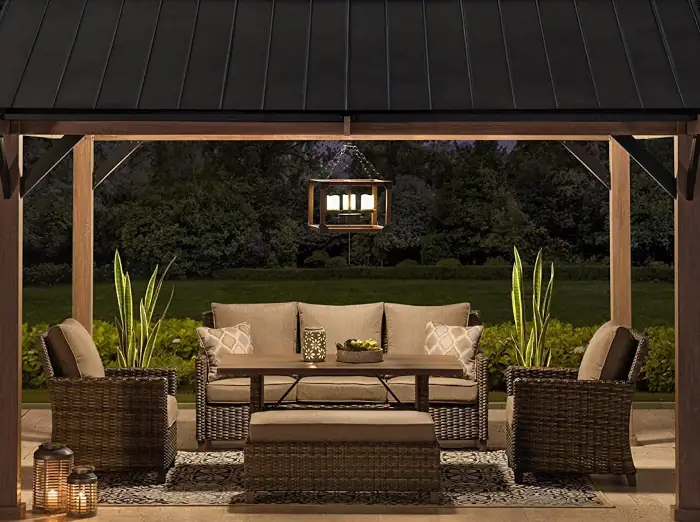 What is best size conversation set for a 12 by 16 patio gable - an outdoor conversation set under a patio gable during the night