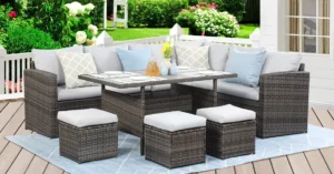 9-seater wisteria lane set - grey wisteria lane patio furniture set 7 pcs - gray wisteria lane 7 piece patio set sectional with dining table featured