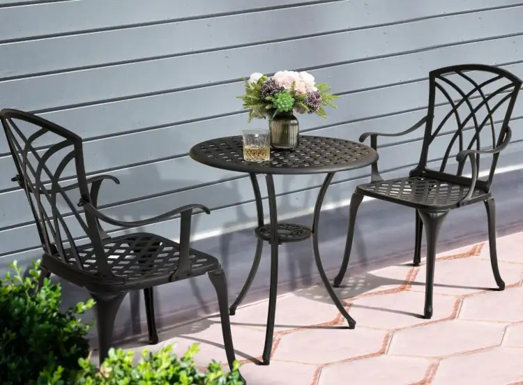 A 3 Piece Patio Bistro Sets Cast Aluminum Bistro Table Set Outdoor Patio Furniture with Umbrella Hole - The Best Cast Aluminum Patio Furniture Brands and Manufacturers